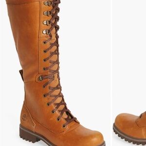 Timberland Wheelwright Women's Tan Leather Knee-High lace up zip Boots Sz 7